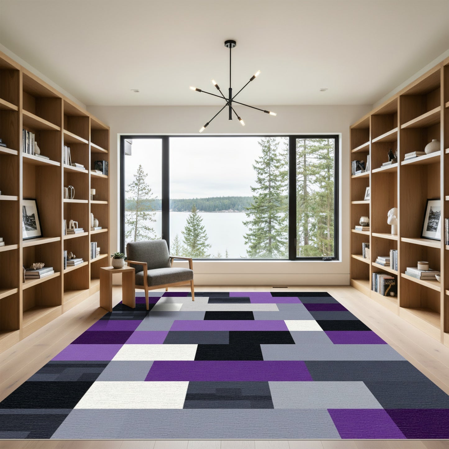 Modern Purple Gray Geometric Blocks Rug