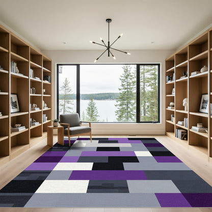 Modern Purple Gray Geometric Blocks Rug