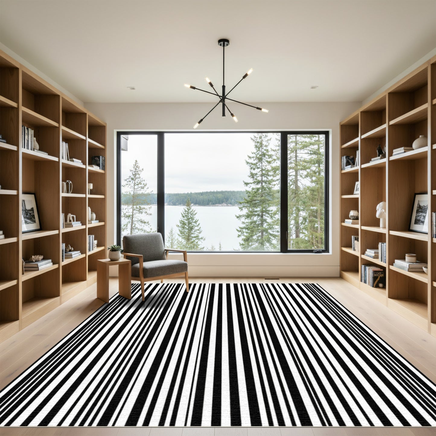Bold Tall Monochrome Line Contrast Rug