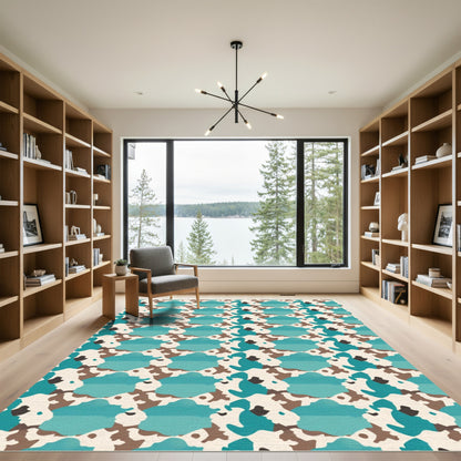 Abstract Aqua Brown Organic Forms Rug