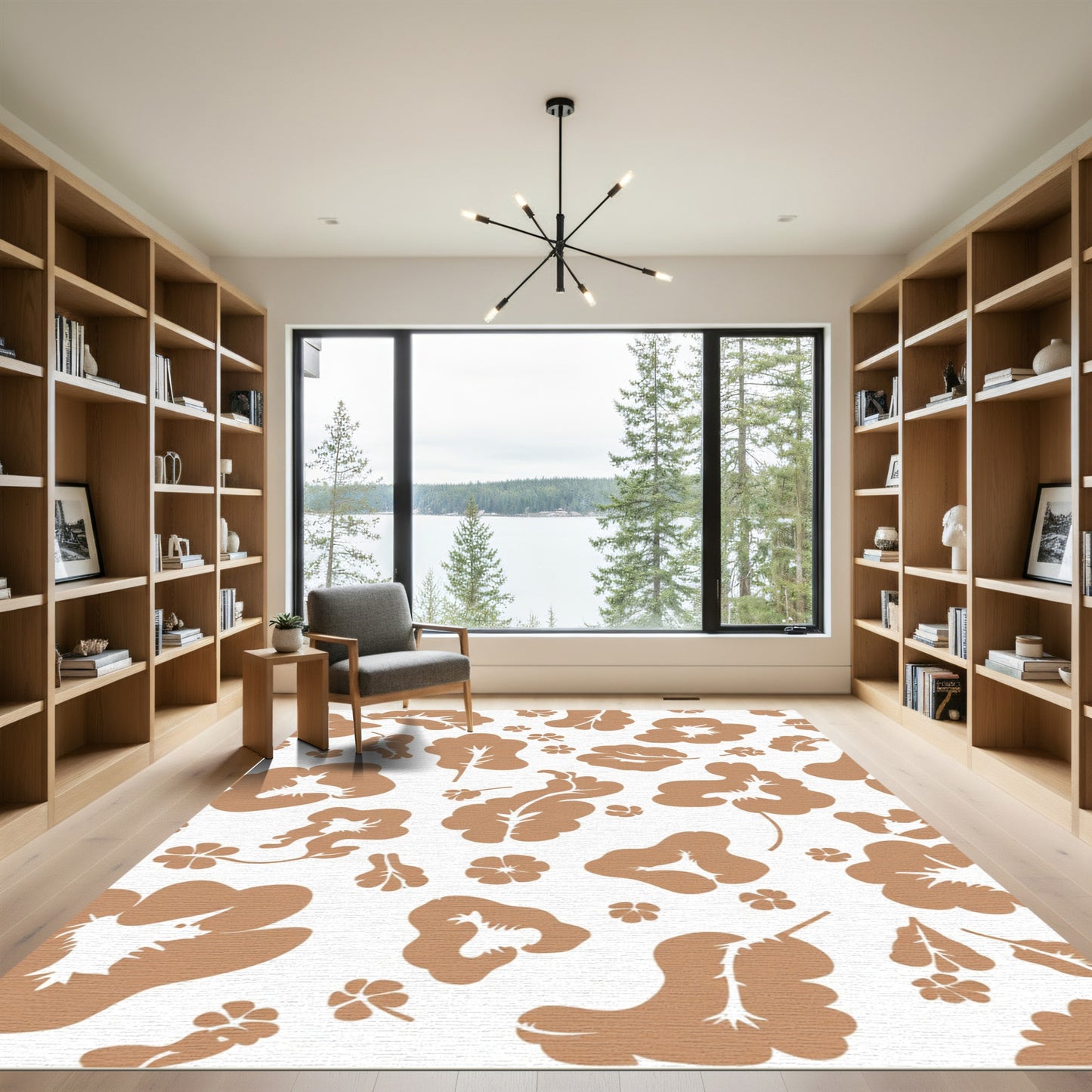 Terracotta Floral Leaf Pattern Rug