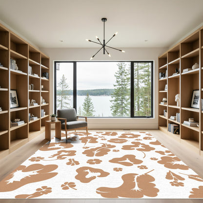 Terracotta Floral Leaf Pattern Rug
