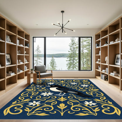 Golden Floral Bird Silhouette Rug
