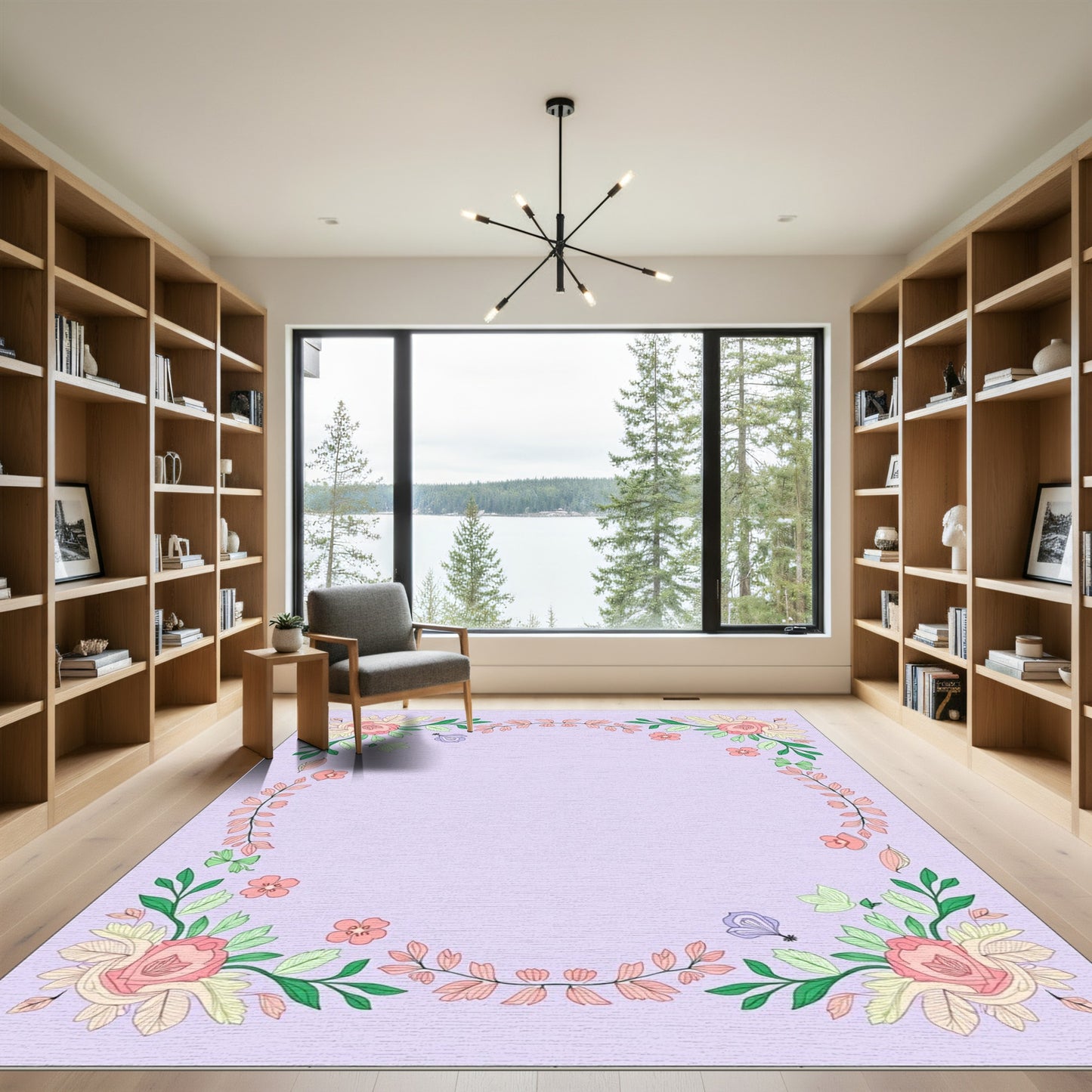 Pastel Floral Wreath Border Rug