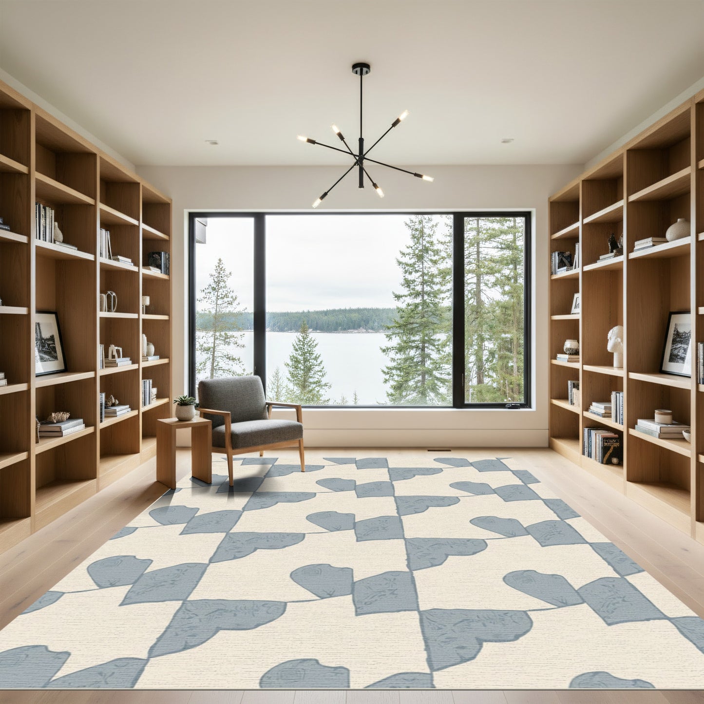 Dusty Blue Abstract Heart Checkerboard Rug