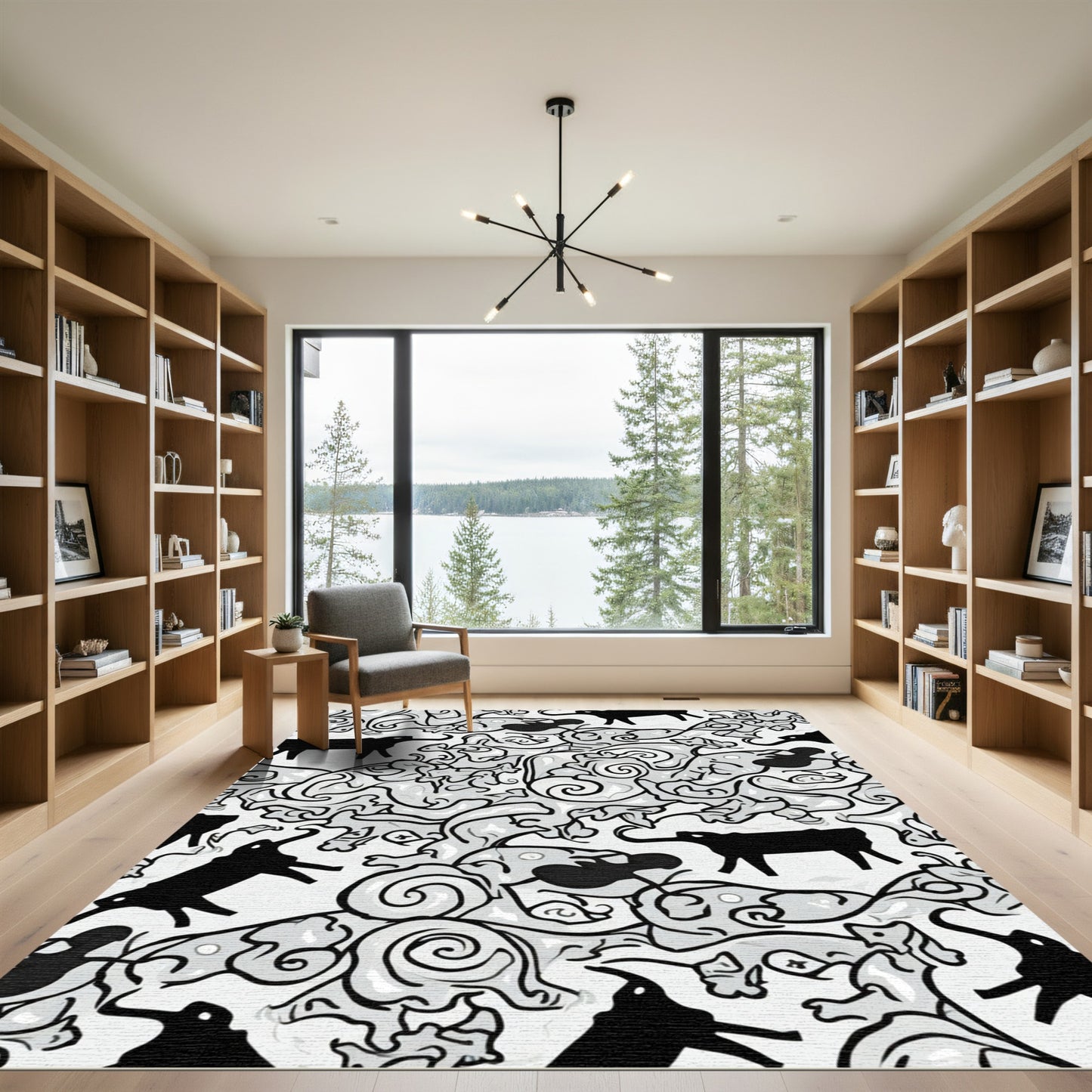 Black White Abstract Elephant Swirl Rug
