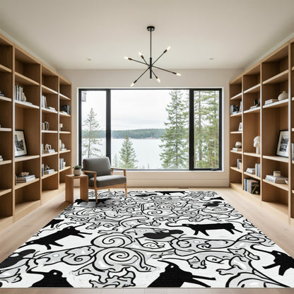 Black White Abstract Elephant Swirl Rug
