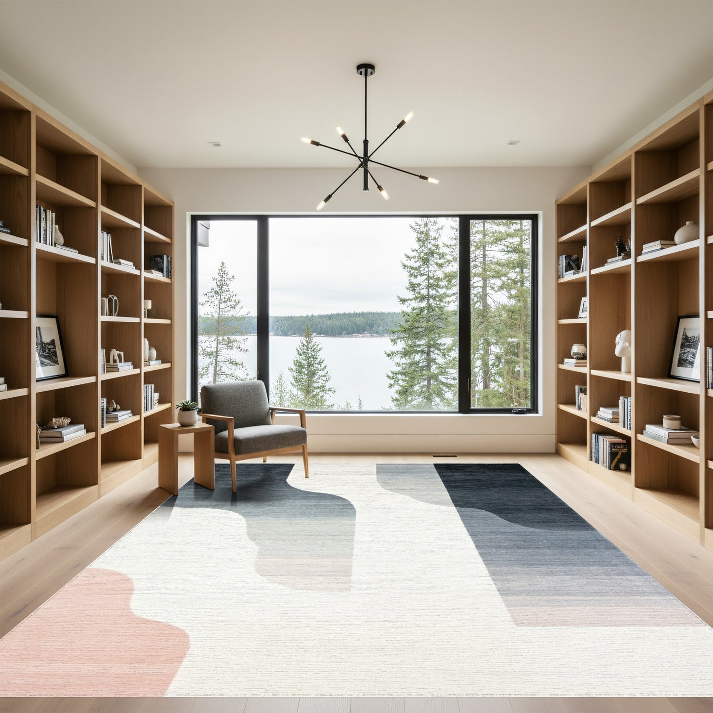 Navy Gray Curved Gradient Rug