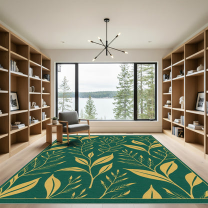Deep Emerald Botanical Branch Arrangement Rug