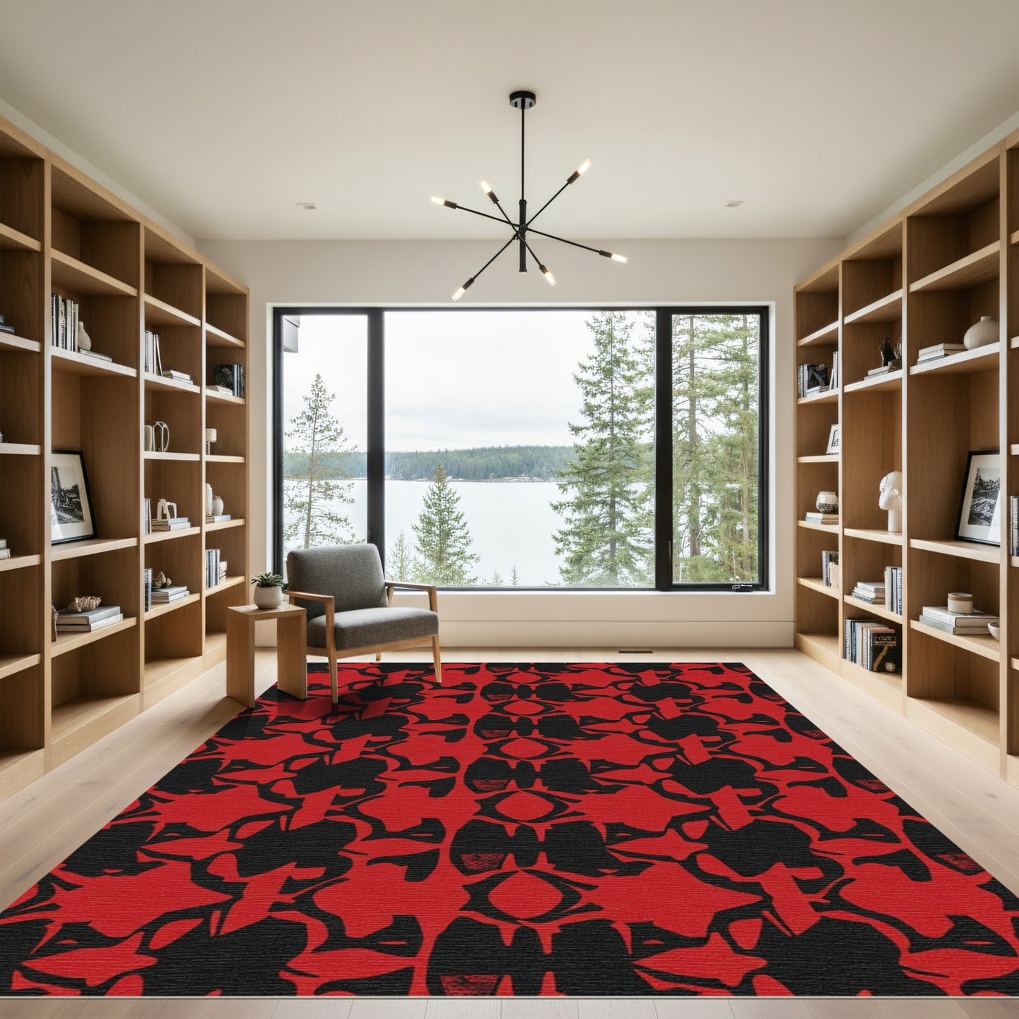 Bold Red Abstract Symmetry Rug
