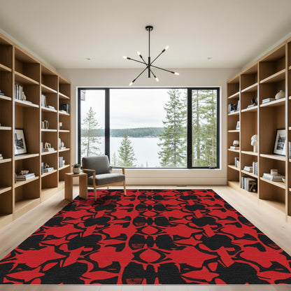Bold Red Abstract Symmetry Rug