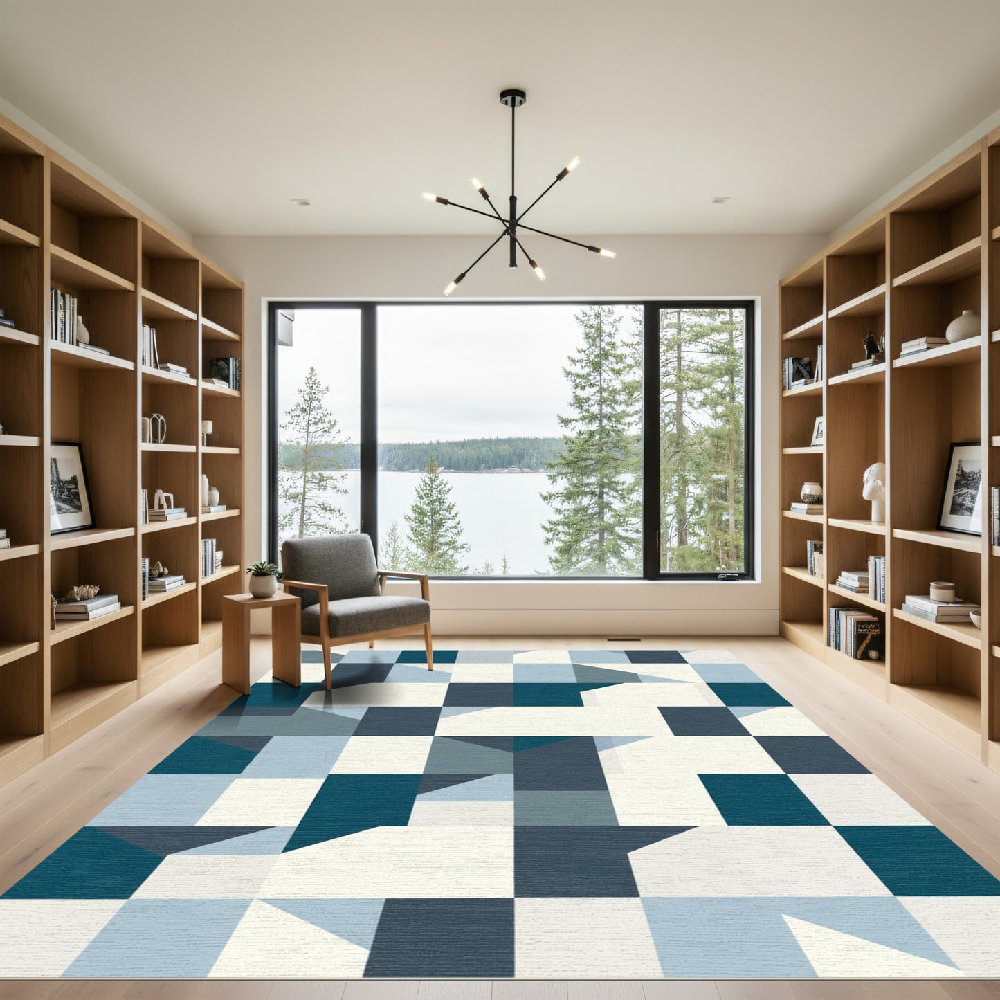 Deep Blue Geometric Cubes Rug