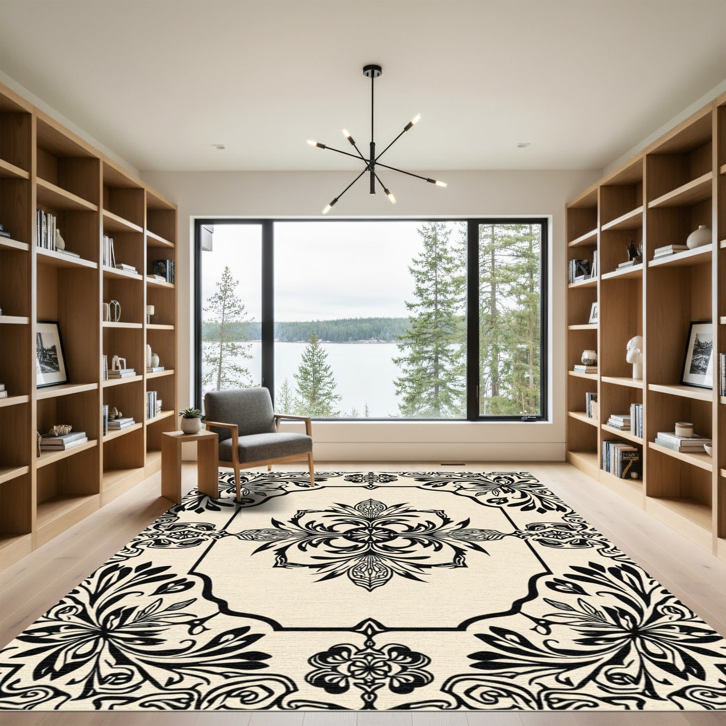 Ivory Black Floral Arabesque Rug