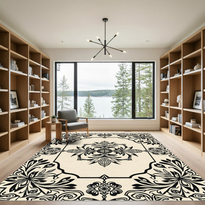 Ivory Black Floral Arabesque Rug