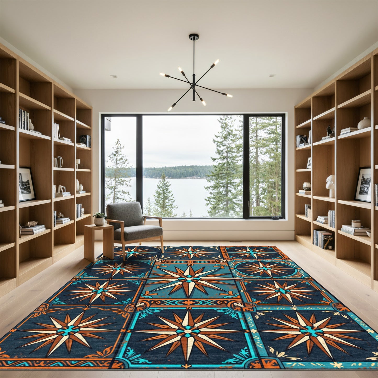 Nautical Compass Rose Tile Artwork Rug