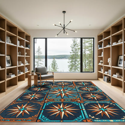 Nautical Compass Rose Tile Artwork Rug