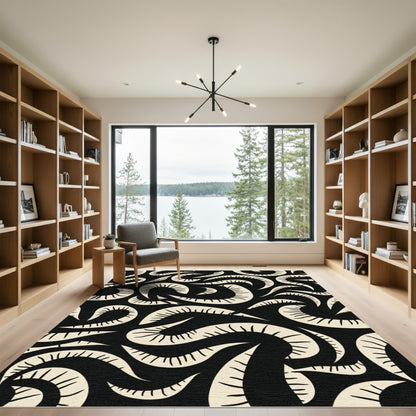 Black Ivory Horn Swirl Rug