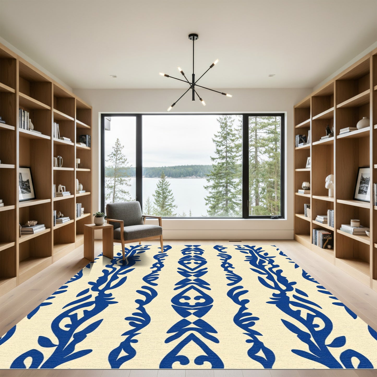 Deep Blue Organic Vertical Stripe Rug