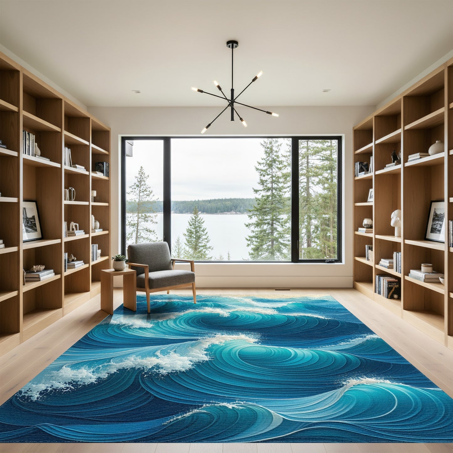 Dynamic Teal Wave Rug