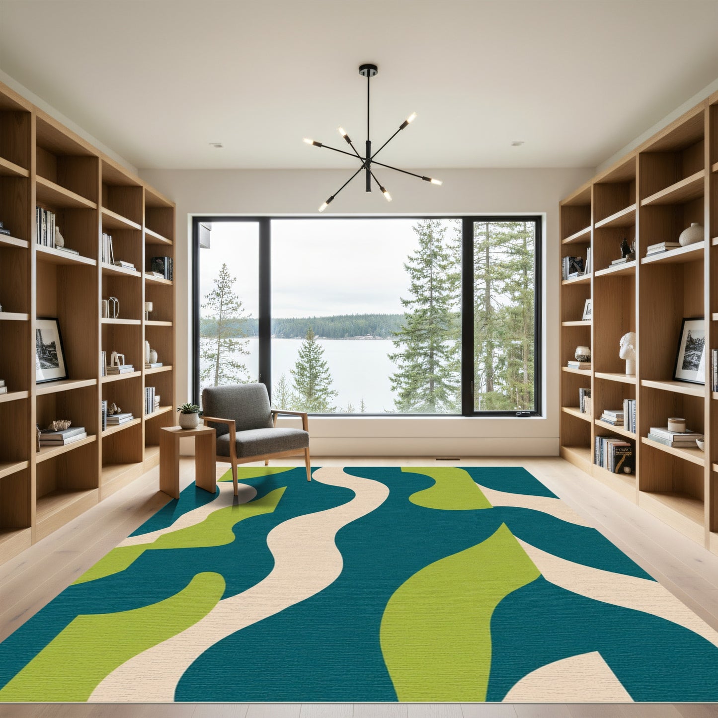 Teal Cream Lime Organic Shapes Rug
