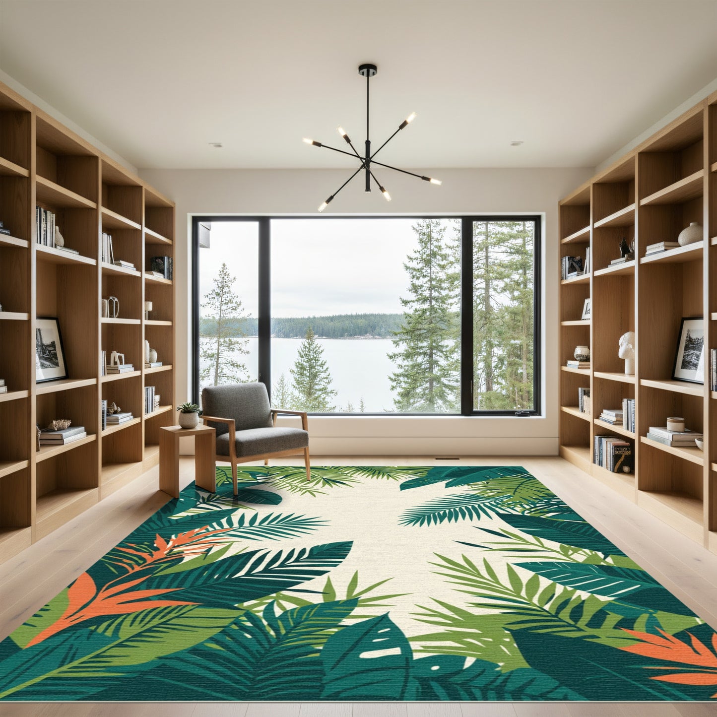 Emerald Green Tropical Leaf Border Rug