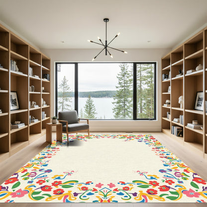 Vibrant Floral Border Delight Rug