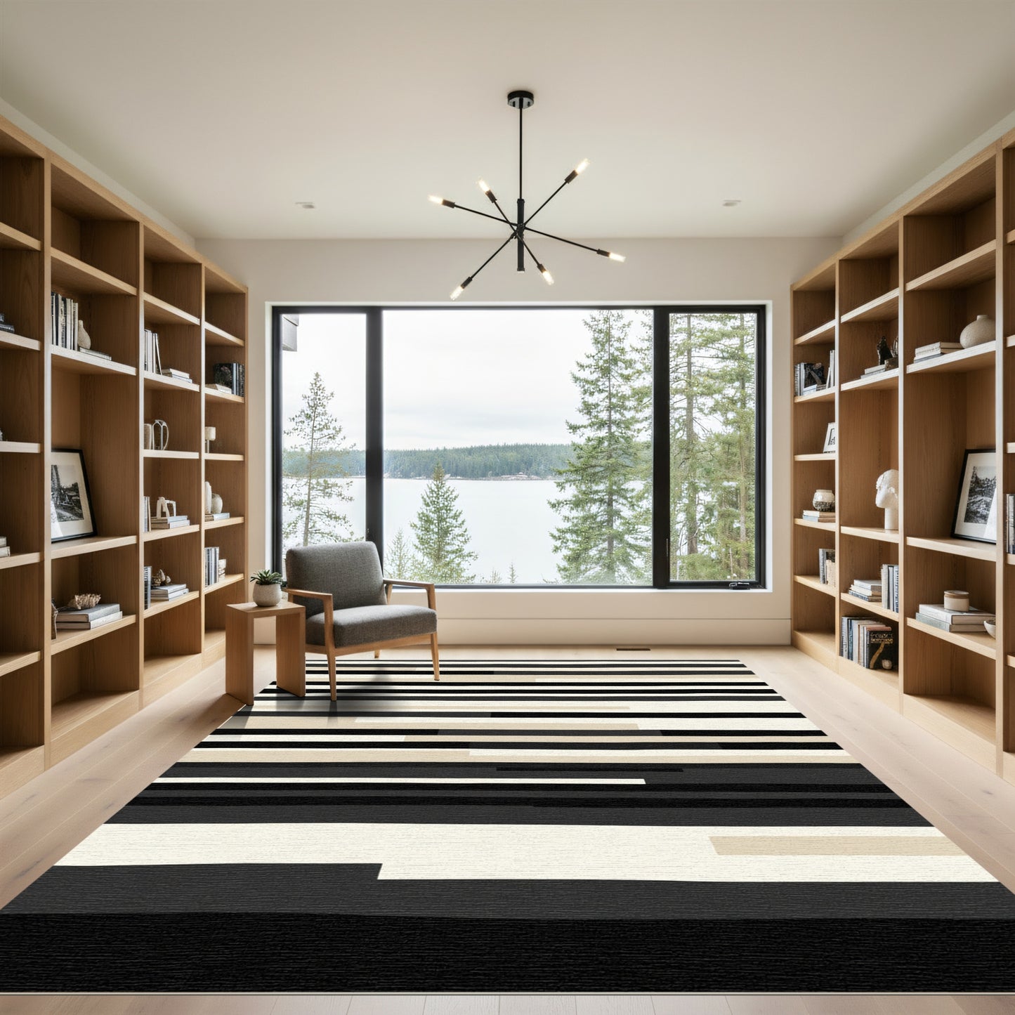 Monochrome Abstract Geometric Stripes Rug