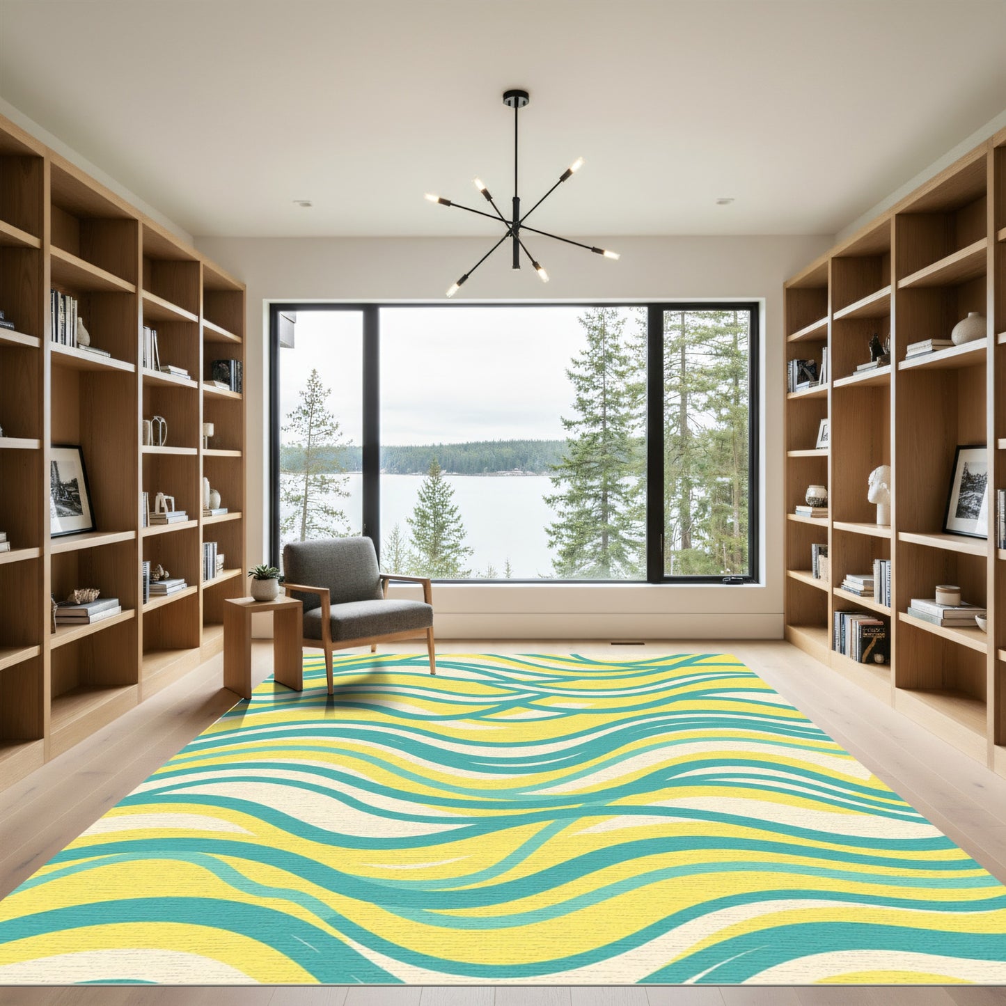 Sunny Yellow Aqua Abstract Waves Rug