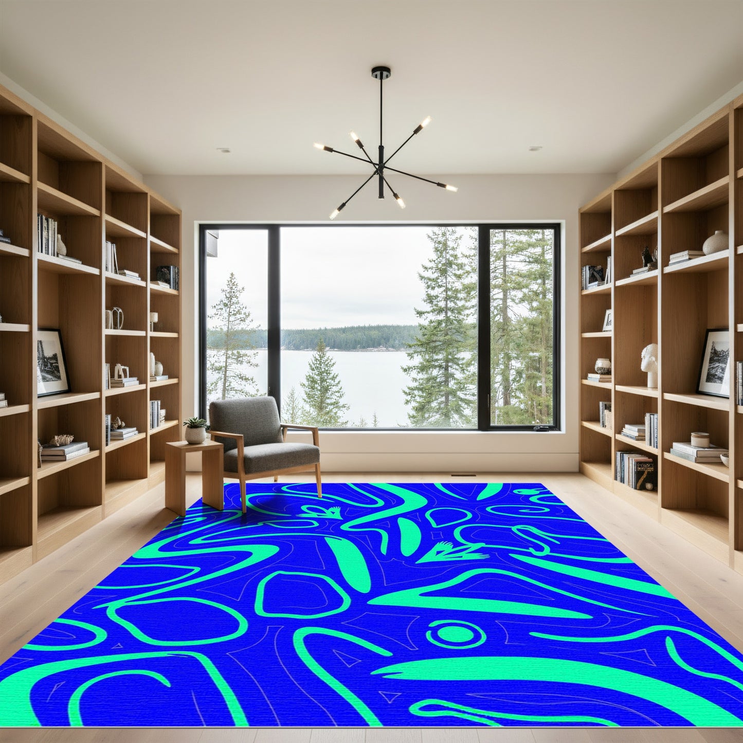 Vibrant Blue Green Swirl Abstract Rug