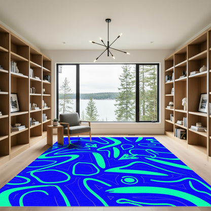Vibrant Blue Green Swirl Abstract Rug