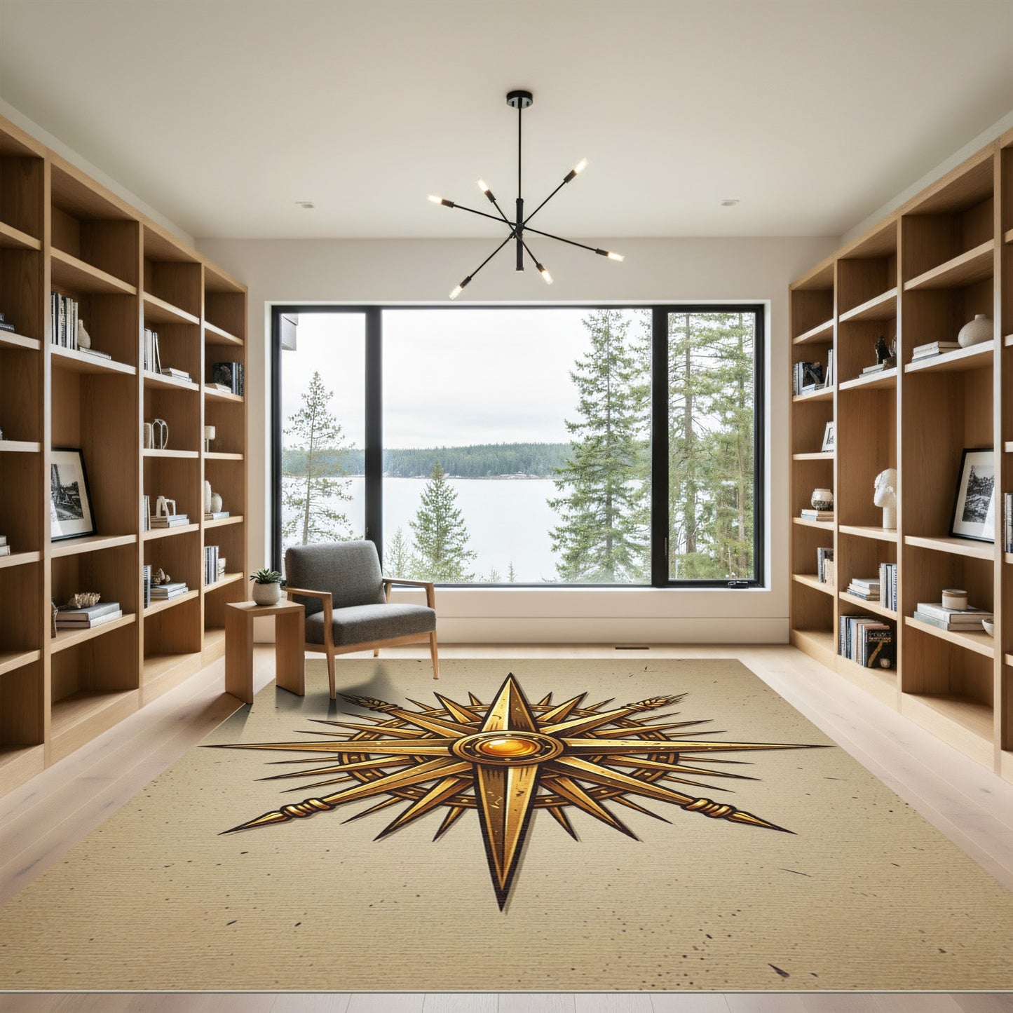 Ornate Golden Compass Rose Navigator Rug