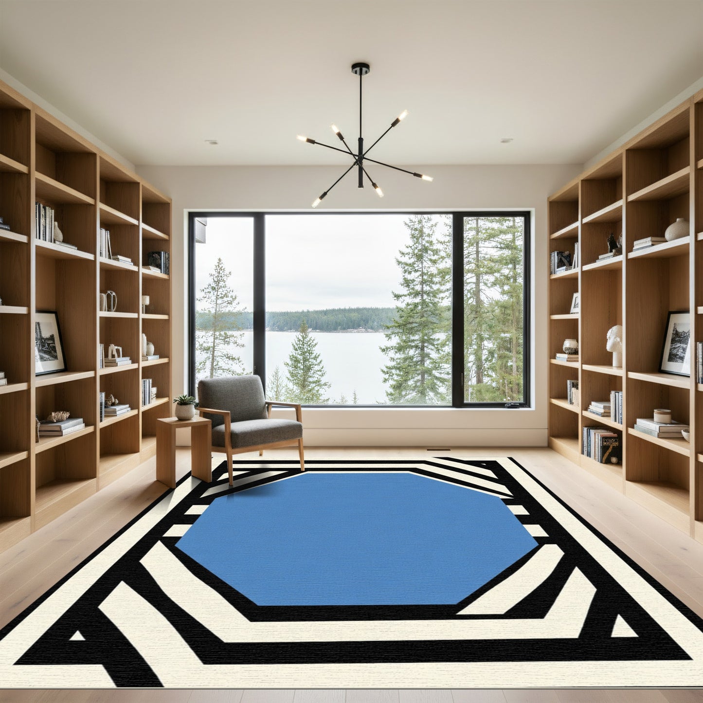 Bold Blue Octagon Stripe Rug