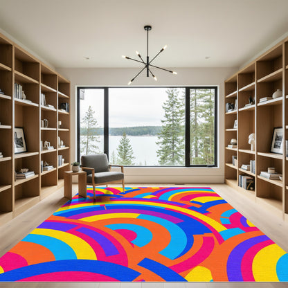 Bold Abstract Rainbow Arc Arrangement Rug