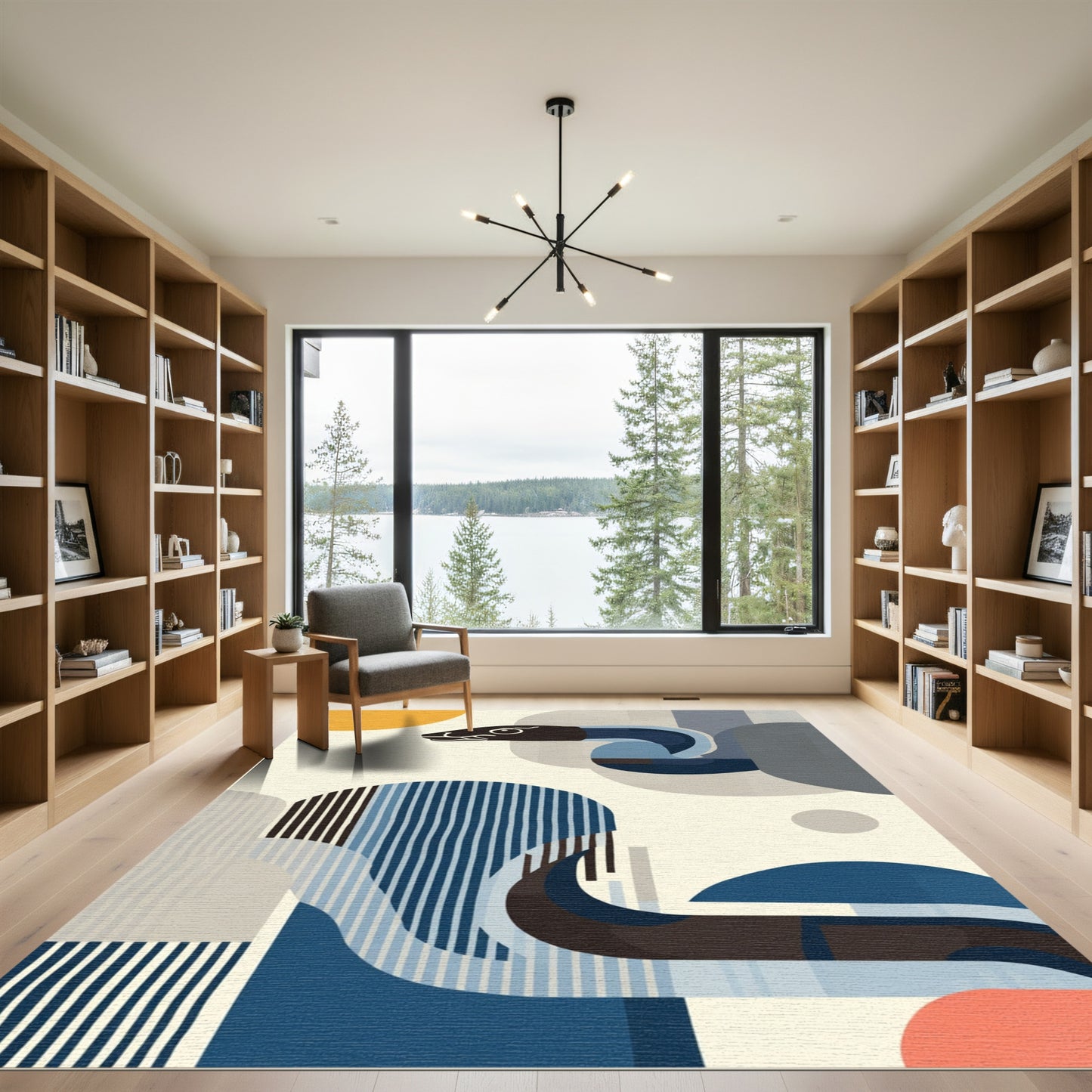 Mid Blue Abstract Serpent Circles Rug
