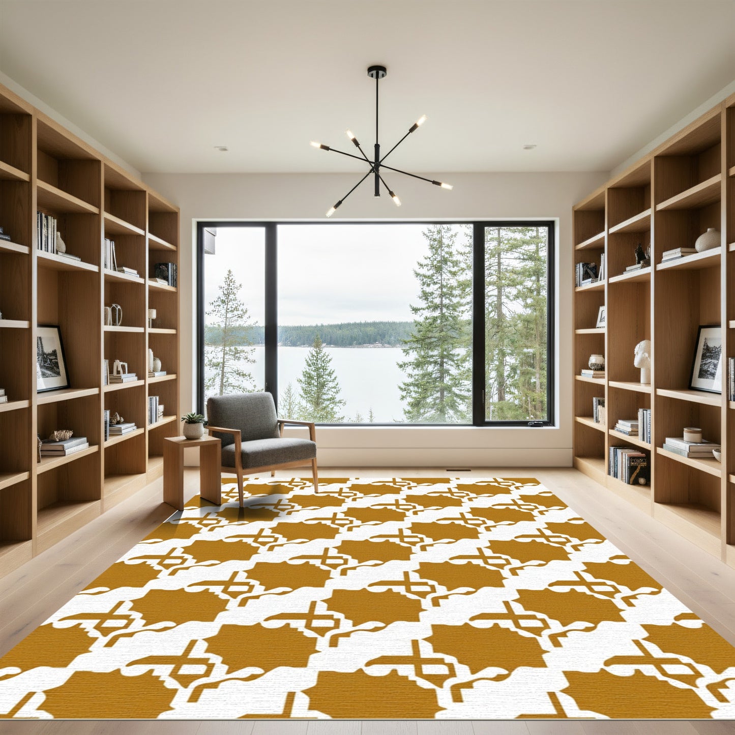 Golden Ochre Repeating Geometric Tile Rug