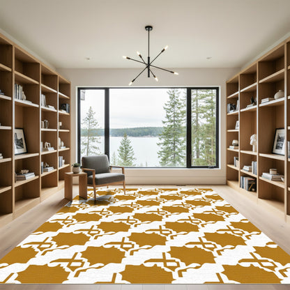 Golden Ochre Repeating Geometric Tile Rug