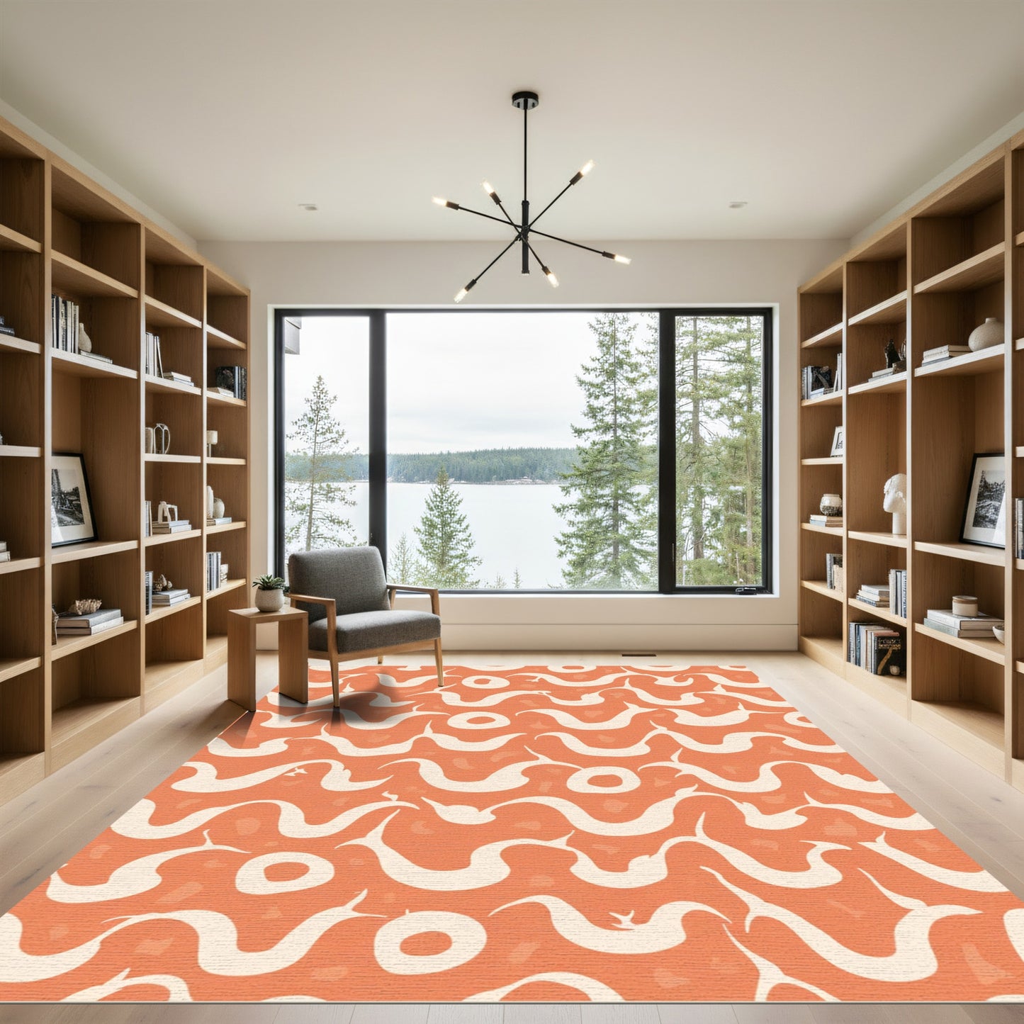 Orange Cream Abstract Swirls Area Rug