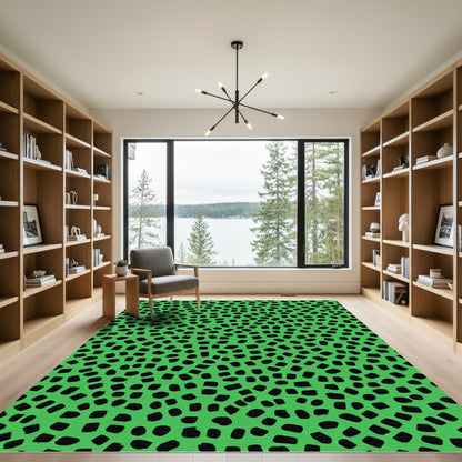 Vibrant Green Black Dot Cluster Rug