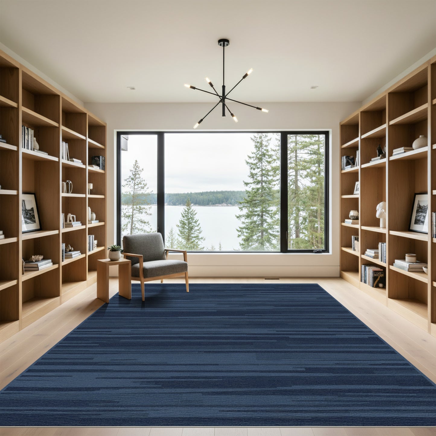 Deep Blue Horizontal Stripe Texture Rug