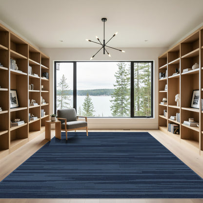 Deep Blue Horizontal Stripe Texture Rug