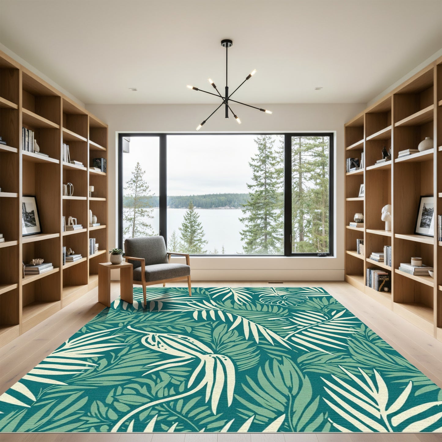 Teal Green Tropical Leaf Foliage Rug