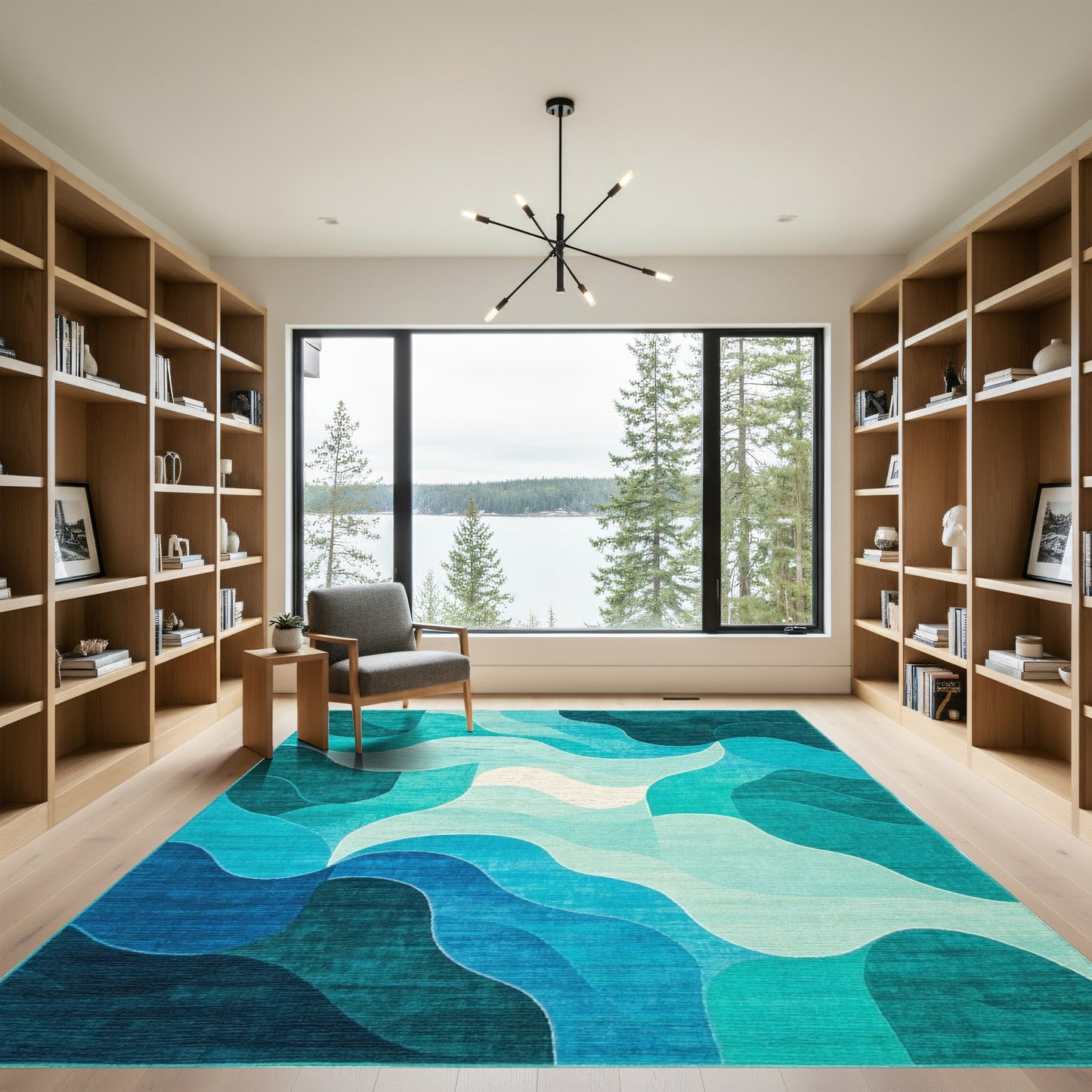 Teal Layered Waves Rug