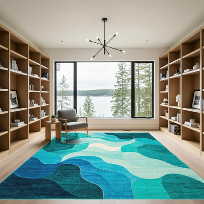 Teal Layered Waves Rug