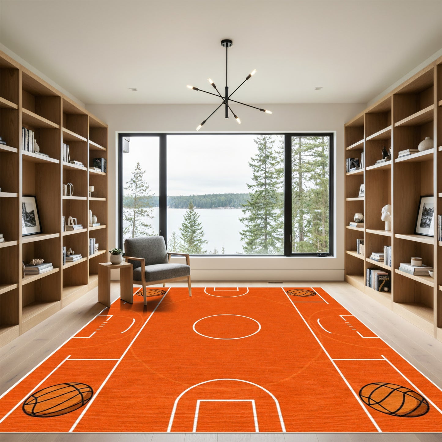 Retro Basketball Court Scene Rug