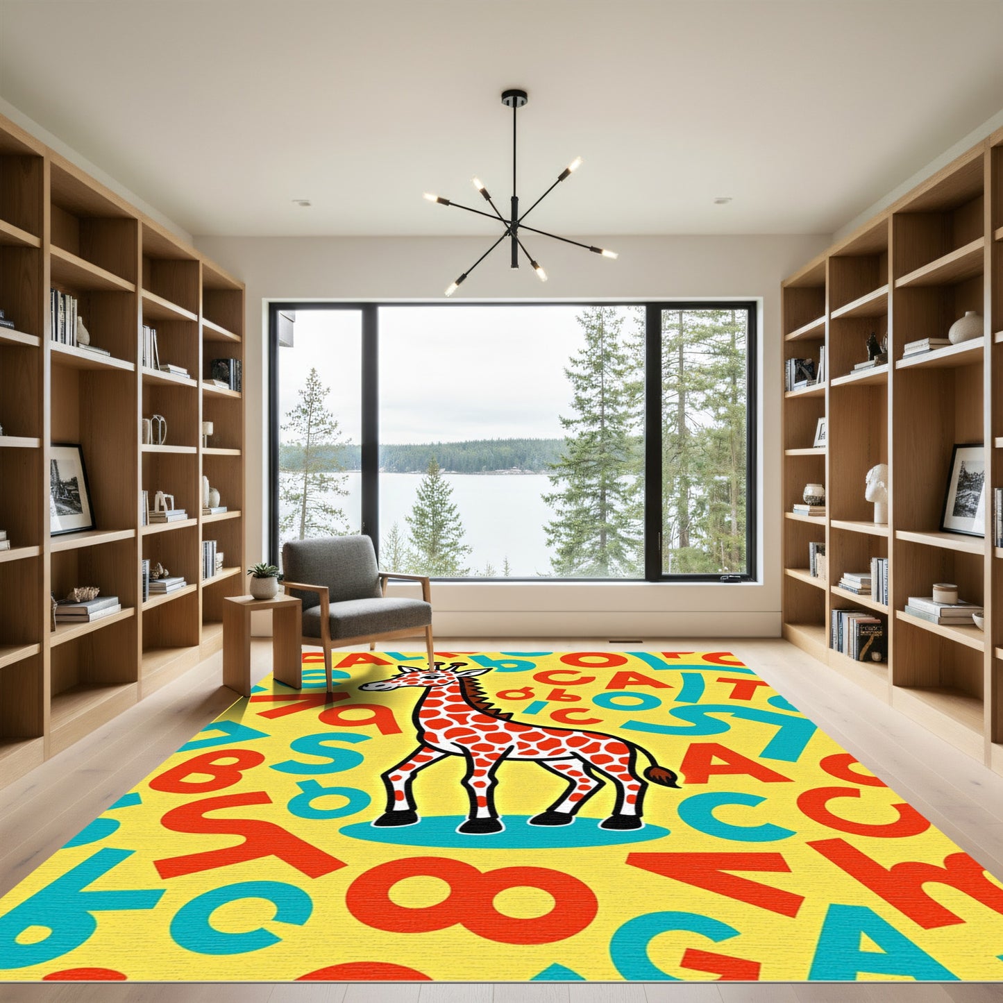 Orange Giraffe Alphabet Yellow Rug
