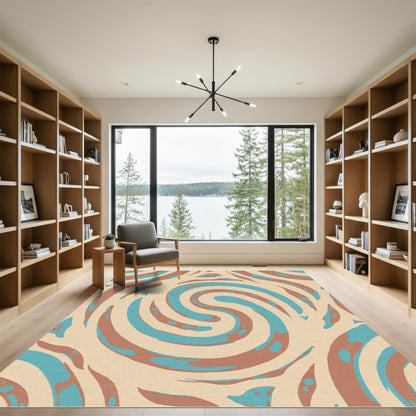 Abstract Teal Copper Swirl Rug