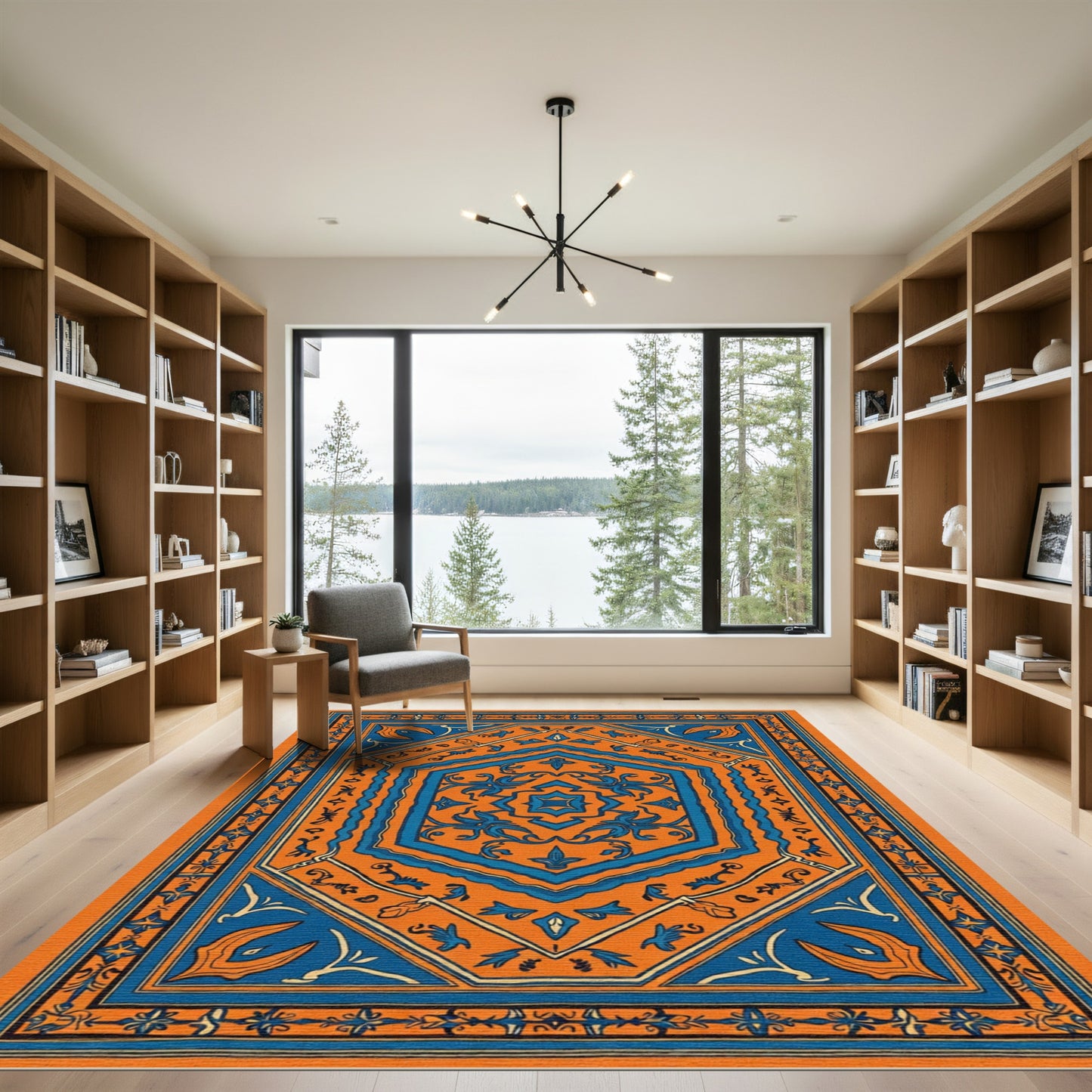 Orange Blue Medallion Geometric Rug