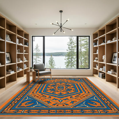 Orange Blue Medallion Geometric Rug