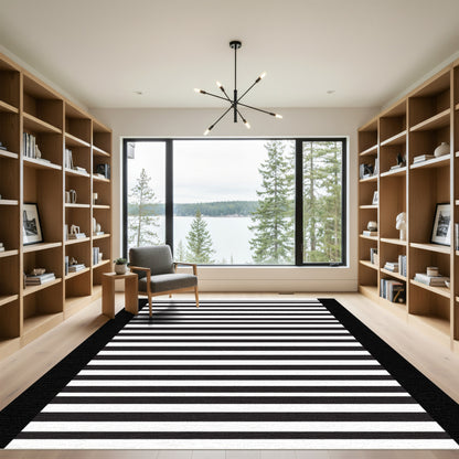 Bold Black White Horizontal Stripes Rug