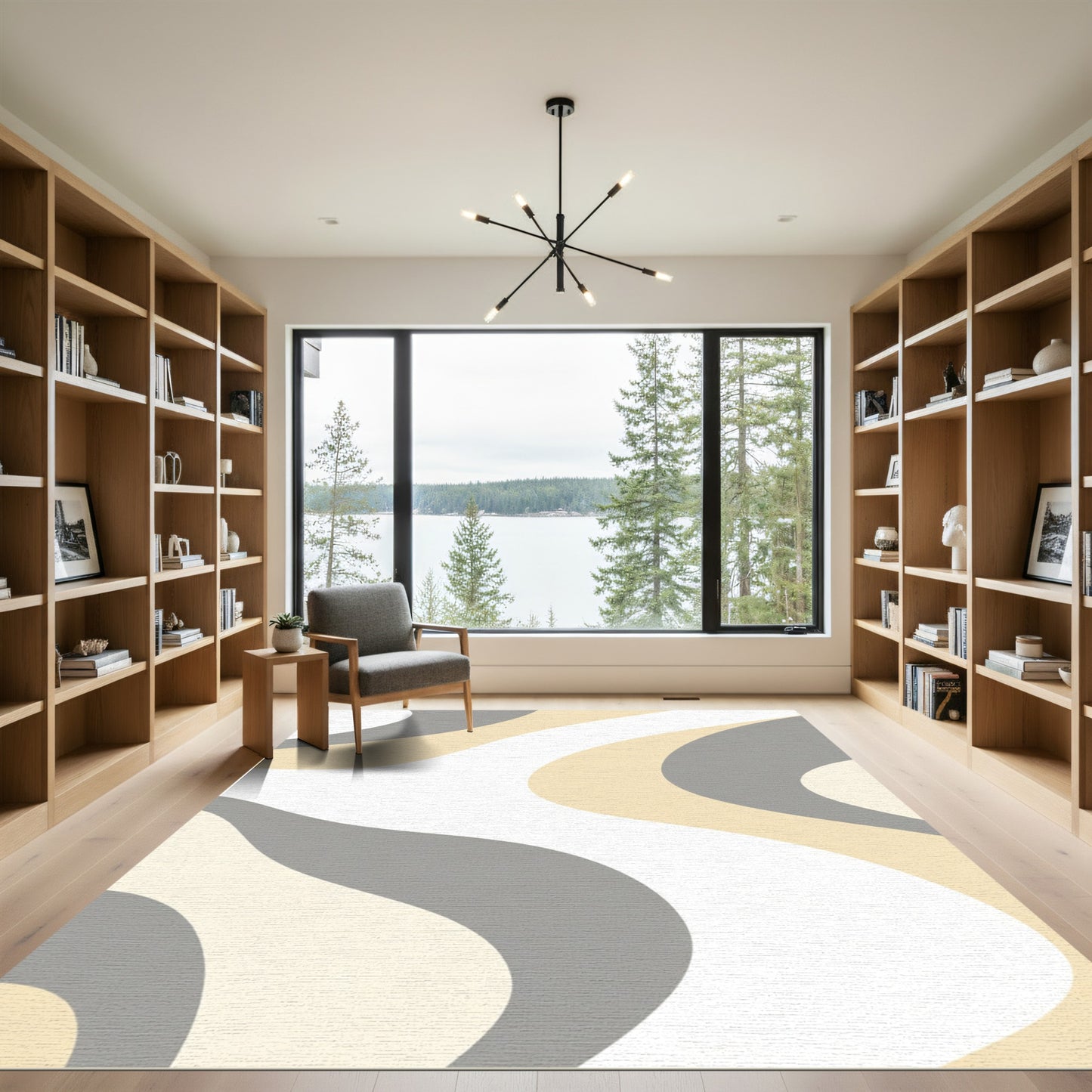 Cream Gray Wavy Abstract Rug